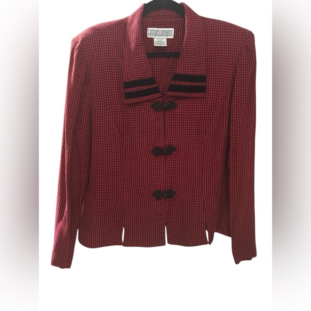 Jessica Howard Red Houndstooth Blazer